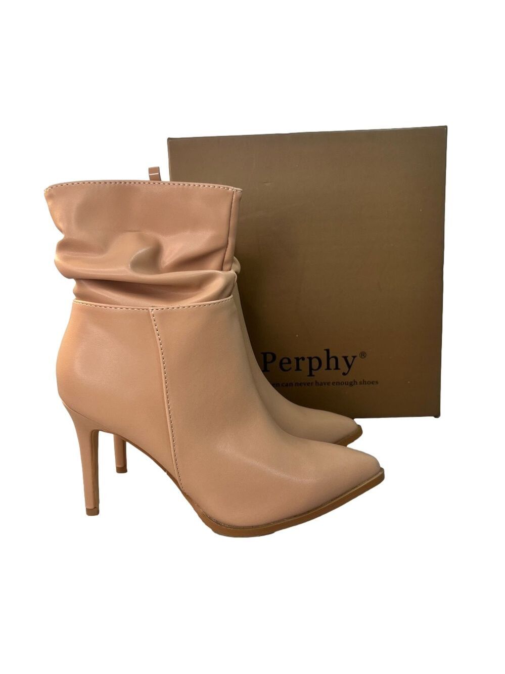 Perphy Nude Slouchy Side Zip Point Toe Stiletto Ankle Boots Size 8 #B1466